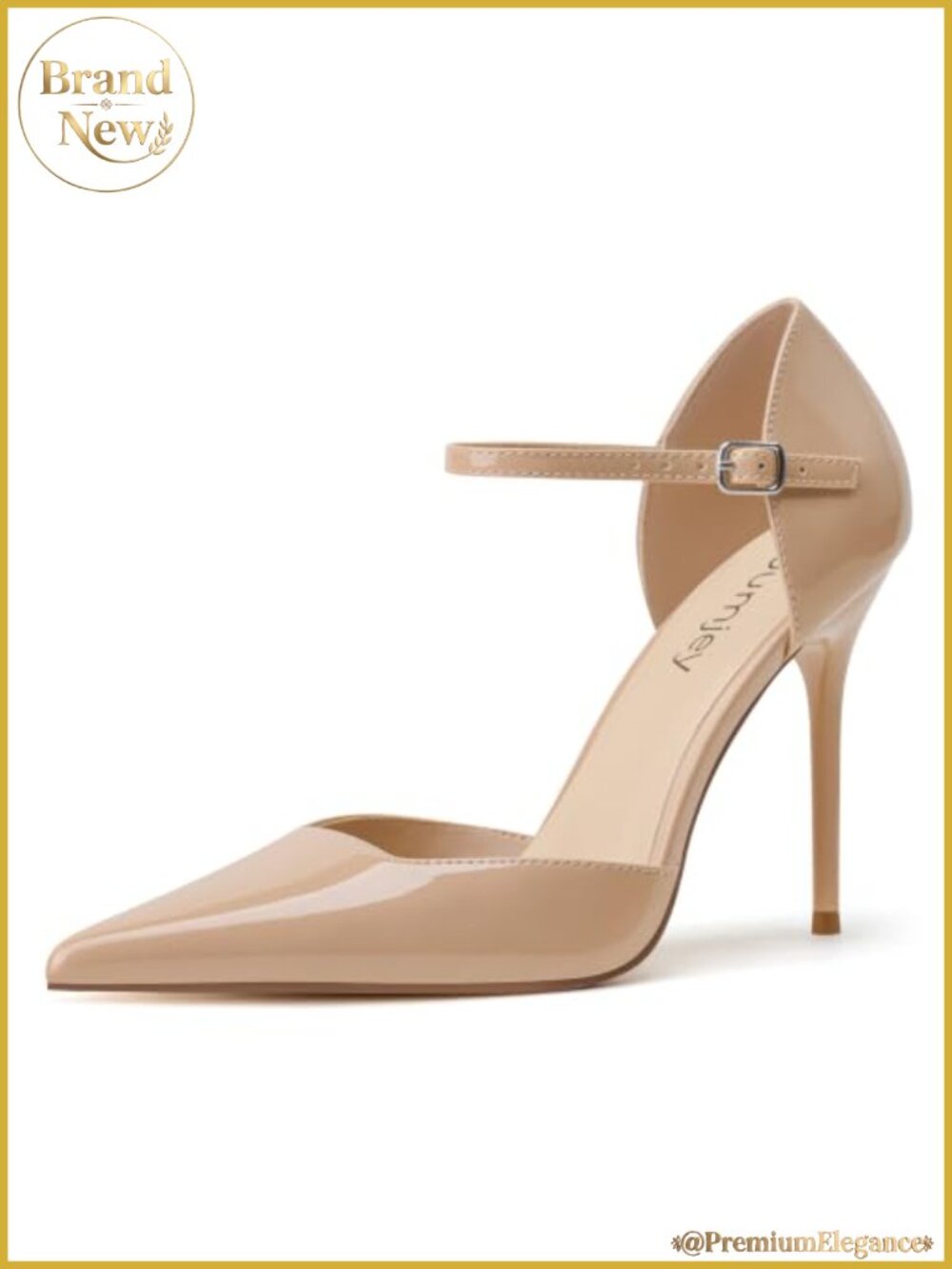 Faux Leather Stiletto Heels Pointed Toe Mary Jane Ankle Strap Pumps